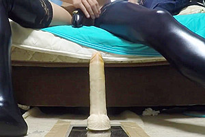20170227_Trying anal dildo with chastity and latex thigh high socks