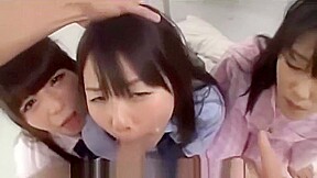 3 Asian schoolgirls 18+ blowjob and facial