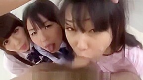 3 Asian schoolgirls 18+ blowjob and facial