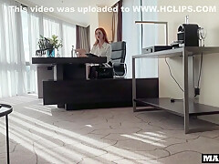 A Trapped Redhead Boss Gets Her Ass Fucked In The Office By Two French Black Guys!!!