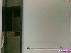 A young woman with attractive genitalia is given a blowjob from behind and thrust into her crotch 