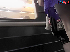 A-line skirt on skinny ass of a blonde in upskirt vid