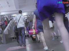 A-line skirt on skinny ass of a blonde in upskirt vid