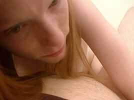 Alluring freckled teen swallows cum