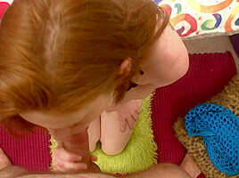 Alluring freckled teen swallows cum