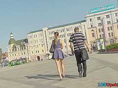 Amateur redhead shows sexy legs in candid upskirts