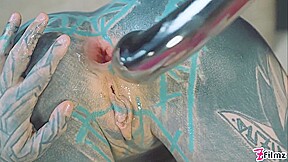 Anuskatzz Shoves A Stainless Steel Dildo Up Her Ass
