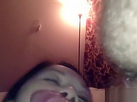 Asian girl makes a professional blowjob