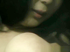 Asian ho rubs hairy pussy