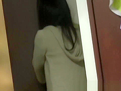 Asian ho rubs hairy pussy