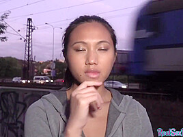 Asian reality whore POV fucked outdoor 4 cash after casting
