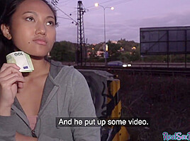 Asian reality whore POV fucked outdoor 4 cash after casting