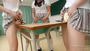 Asian schoolgirls 18+ panty rub on school desk