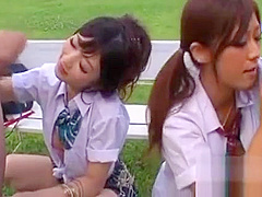 Asian with big tits and great wazoo gets banged outdoors