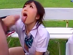 Asian with big tits and great wazoo gets banged outdoors