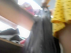 Asian yellow dress upskirted