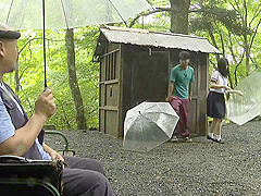 B3F1802- in the raining woods moans on workers' cocks