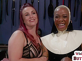BDSM Dom busty ebony MILF loves whipping her redhead lady