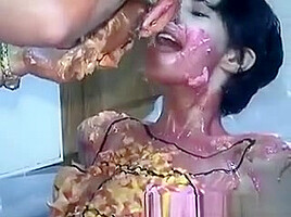 Babes Kiss With Food In Mouth
