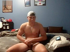 Baseball jock jerking off and humping the bed