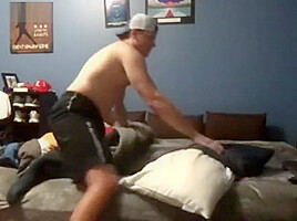 Baseball jock jerking off and humping the bed