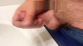 Bathroom jerk off in blue boxers