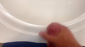 Bathroom jerk off in blue boxers