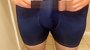 Bathroom jerk off in blue boxers