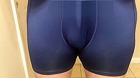 Bathroom jerk off in blue boxers