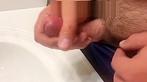 Bathroom jerk off in blue boxers