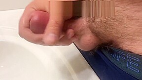 Bathroom jerk off in blue boxers
