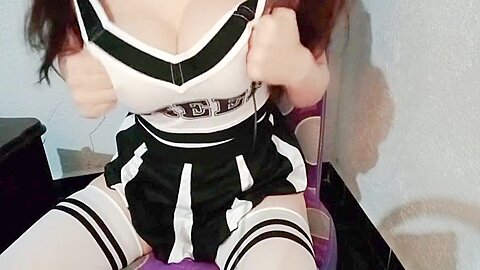 Beautiful Cheerleader Inserting Her Dildo Until She