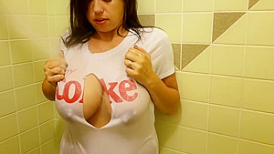 Big tits, long nipples and wet tshirt ripped off in the shower  Soapy boobs