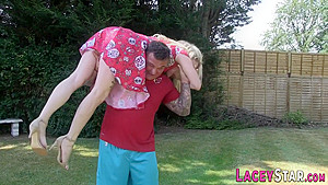 Big-bosomed Granny In Stockings Rides Chopper
