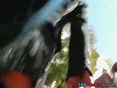 Black and red park upskirt