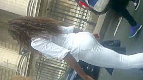 Black milf in white tights - Dat bubble arse