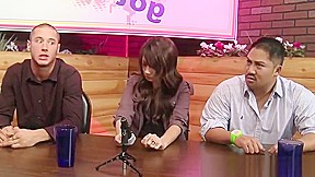 Blonde babe squirts over interview panel before being pussy f