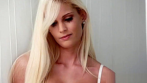 Blonde hottie gives footjob