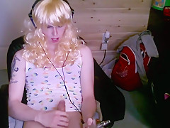 Blonde sissy slut smokes and plays