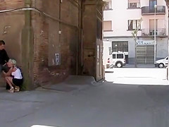 Blonde slut fucking under bridge