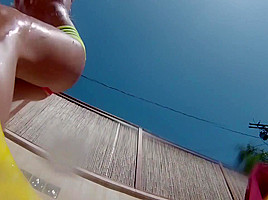 Blondes have amazing lesbian sex by the pool