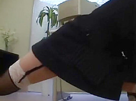 Bored secretary exercises while teasing at the same time by licki