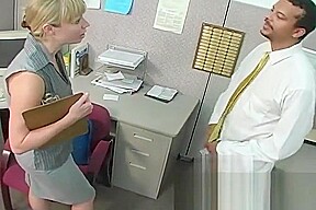 Bossy blonde office bitch dominates and humiliates workers