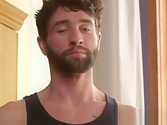 Bound submissive hunk dicksucked in threesome