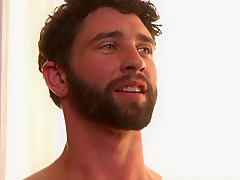 Bound submissive hunk dicksucked in threesome