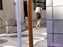 Breathtaking red-hot slut flashes her sexy underwear while someone tricks her