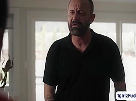 Busty Shemale Foxxy Sucks And Bareback Anal Fucks Repair Man