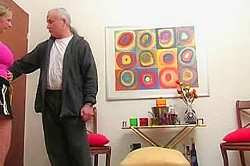 Busty blonde jerks off her serf hard