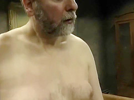 Busty blonde vs two old men