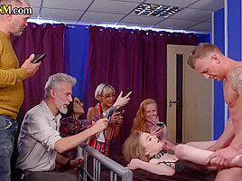 CFNM British female and male voyeurs watch babe fucked